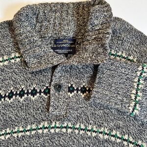 American Eagle Outfitters Mens Athletic Fit Shawl Collar Fair Isle Sweater Large